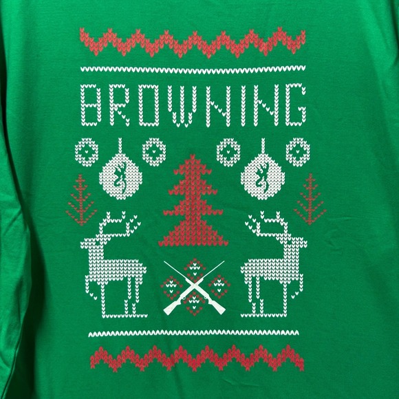 Browning Crewneck Sweatshirt Green Ugly Christmas Sweater Hunting Deer Tree - L - Picture 1 of 6